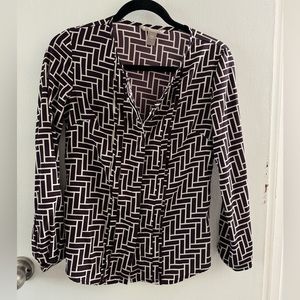 Cute Geo pattern, Banana Republic long sleeve, dark plum blouse.